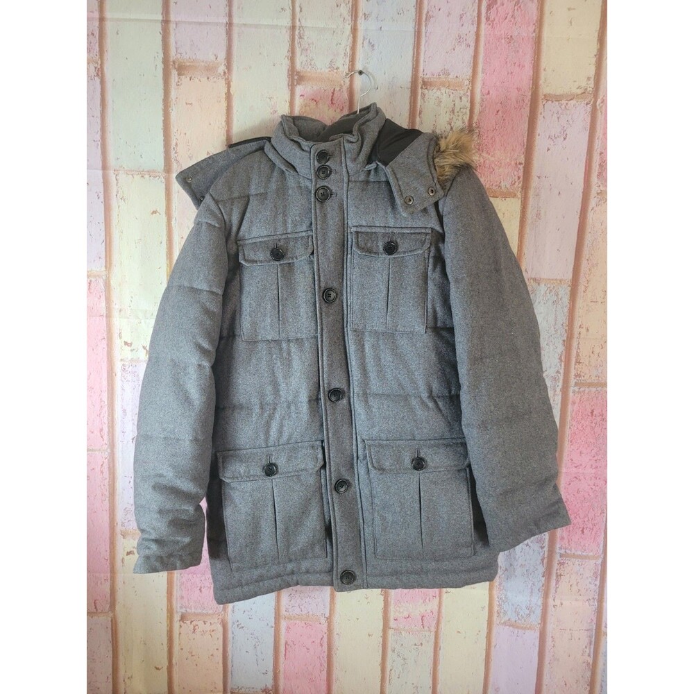 Nautica Mens Overcoat Removable Hood M Medium Gray #1009